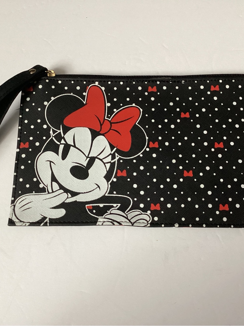 Disney Minnie Mouse Black Red Polka Dot Wristlet Clutch